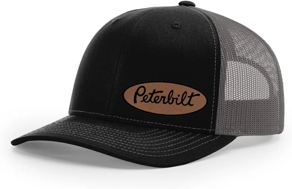 Peterbilt Truck Logo Side Panel Laser Engraved Leather Patch Richardson 112 Snapback Trucker Hat Cap
