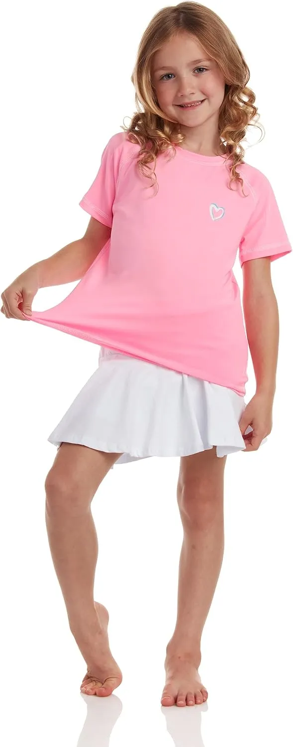 Pink Platinum Girls Rash Guard Shirt - 2 Pack UPF 50  Quick Dry Short Sleeve Swim Shirt Rash Guard for Girls (Sizes: 4-16)