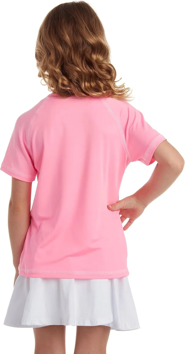 Pink Platinum Girls Rash Guard Shirt - 2 Pack UPF 50  Quick Dry Short Sleeve Swim Shirt Rash Guard for Girls (Sizes: 4-16)