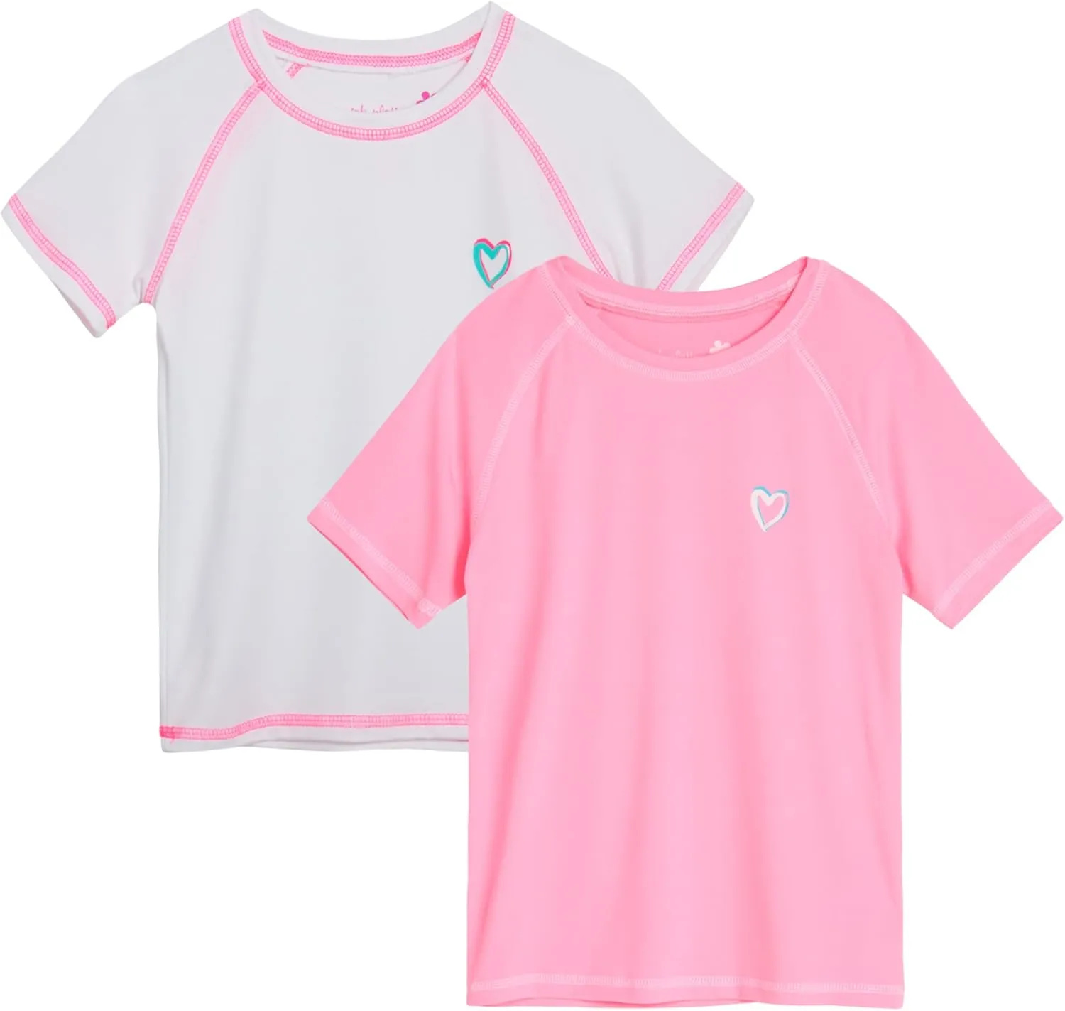Pink Platinum Girls Rash Guard Shirt - 2 Pack UPF 50  Quick Dry Short Sleeve Swim Shirt Rash Guard for Girls (Sizes: 4-16)