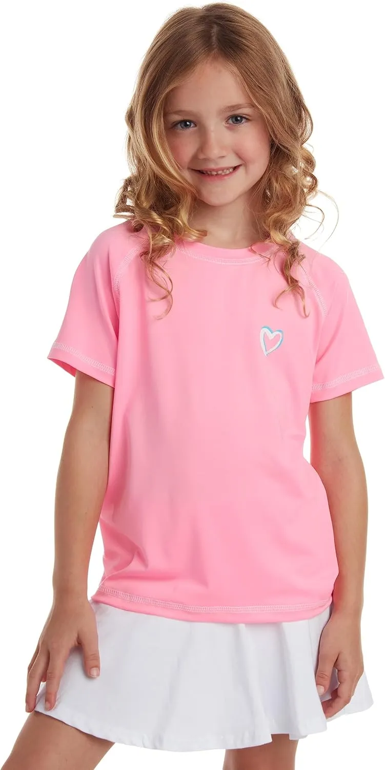 Pink Platinum Girls Rash Guard Shirt - 2 Pack UPF 50  Quick Dry Short Sleeve Swim Shirt Rash Guard for Girls (Sizes: 4-16)