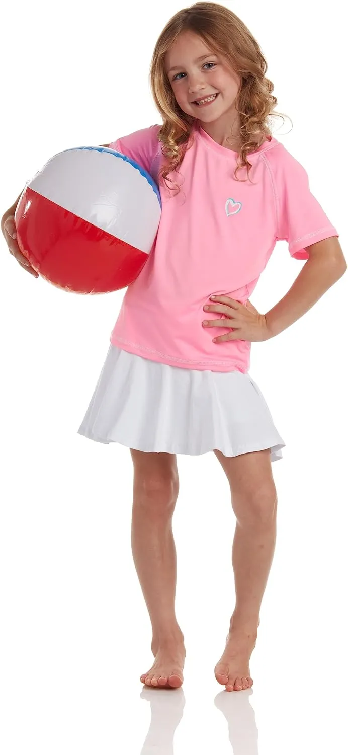 Pink Platinum Girls Rash Guard Shirt - 2 Pack UPF 50  Quick Dry Short Sleeve Swim Shirt Rash Guard for Girls (Sizes: 4-16)