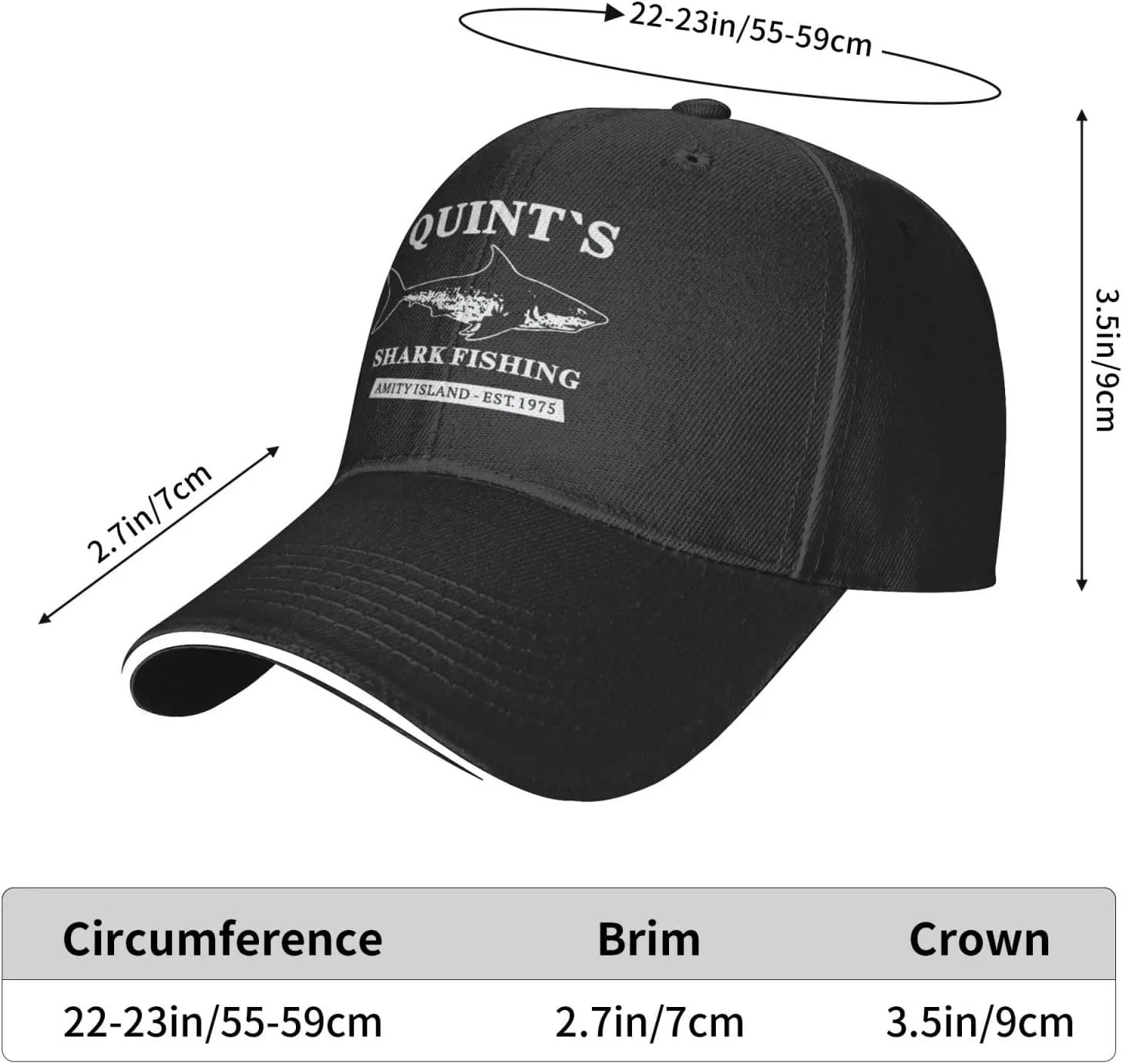 Quints Shark Fishing Amity Island EST 1975 Hat for Men Baseball Hat Adjustable Hat