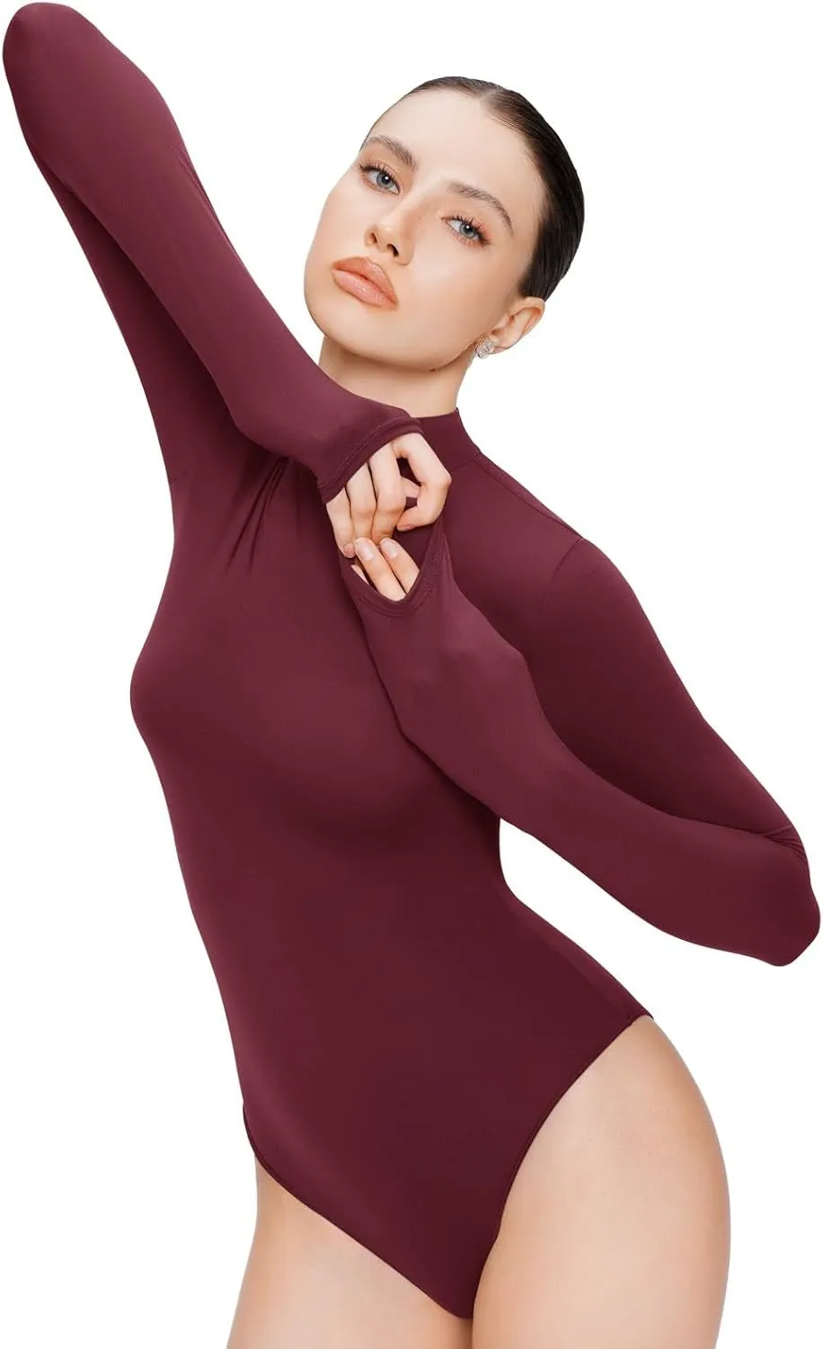 REORIA Women's Turtle Neck Long Sleeve Bodysuit Basic Slim Fit Double Lined Lightweight Layering Top for Fall & Winter