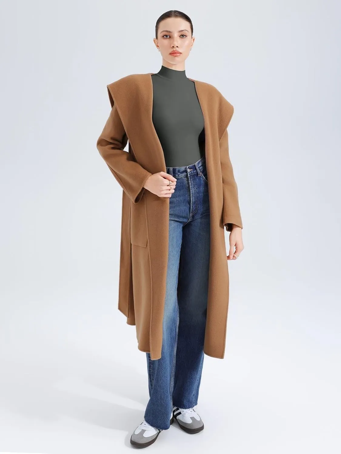 REORIA Women's Turtle Neck Long Sleeve Bodysuit Basic Slim Fit Double Lined Lightweight Layering Top for Fall & Winter