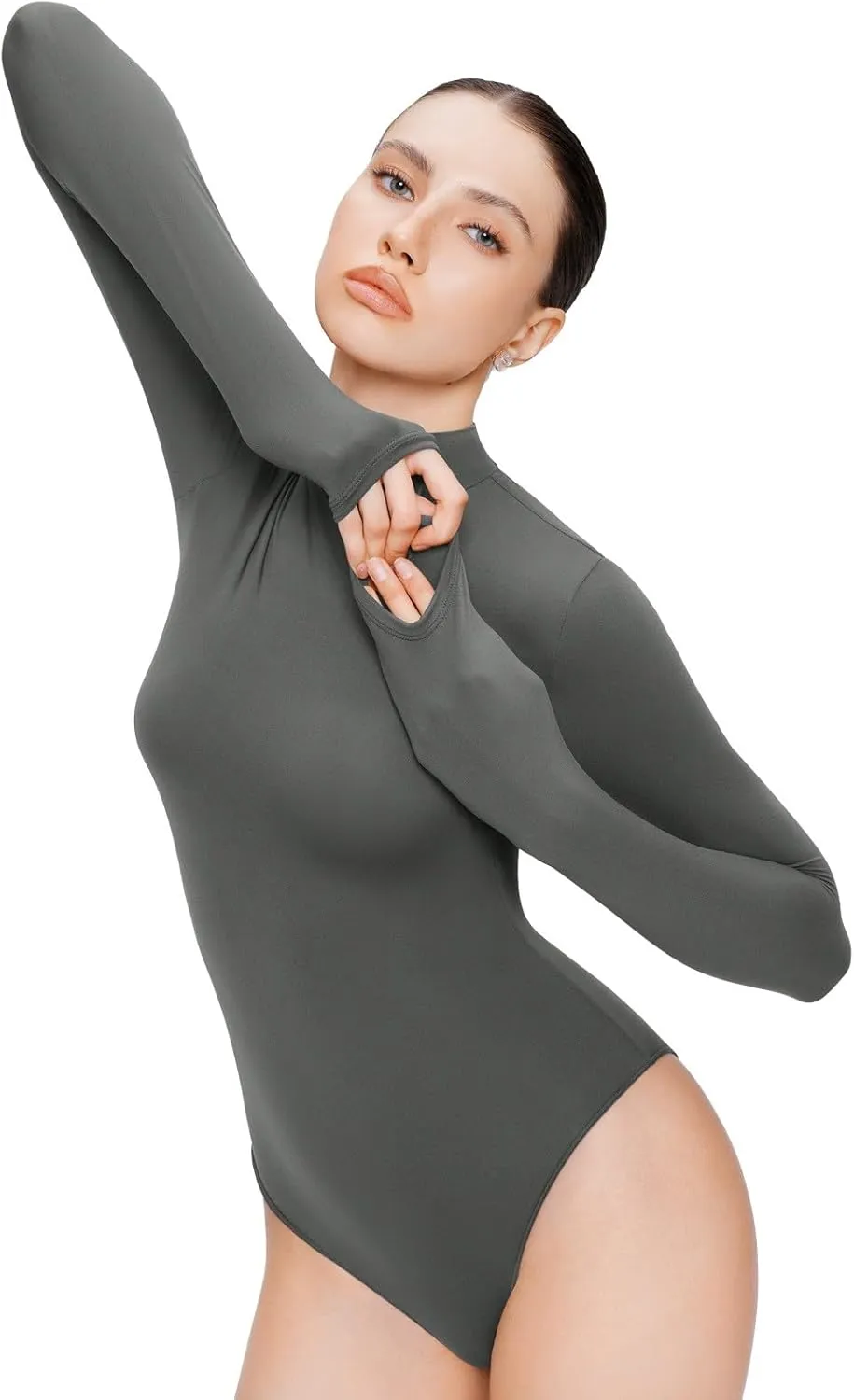 REORIA Women's Turtle Neck Long Sleeve Bodysuit Basic Slim Fit Double Lined Lightweight Layering Top for Fall & Winter