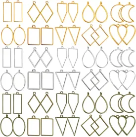 Shynek 60Pcs Hollow Frame Pendants - Resin Craft Bezels Jewelry Molds for Necklaces and Earrings Making Supplies