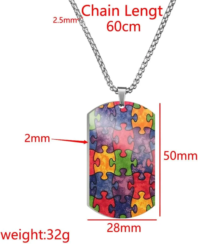 Stainless Steel Puzzle Piece Autism Autistic Pendant Necklace Jewelry Unisex Graphic Necklace Autism Dog Tag Pendant Necklace for Women Men Gift