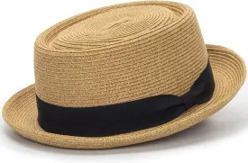 Summer Straw Pork Pie Hat for Men Women - Summer Sun Hats with Bowknot Strap(Size:S-M)