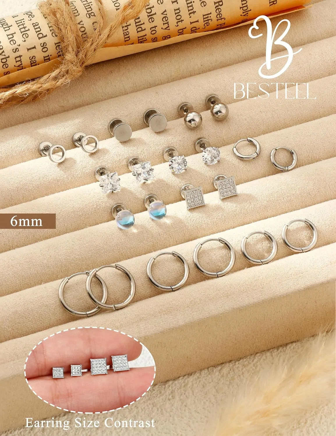 Surgical Steel Flat Back Earrings for Women Men - Hypoallergenic Silver Stud Hoop Sets Small Stainless Steel Cartilage Tragus Piercing Jewelry Gold Black 11 Pairs