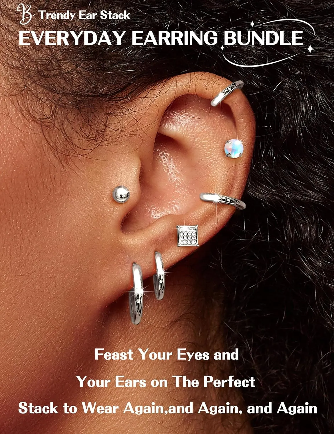 Surgical Steel Flat Back Earrings for Women Men - Hypoallergenic Silver Stud Hoop Sets Small Stainless Steel Cartilage Tragus Piercing Jewelry Gold Black 11 Pairs
