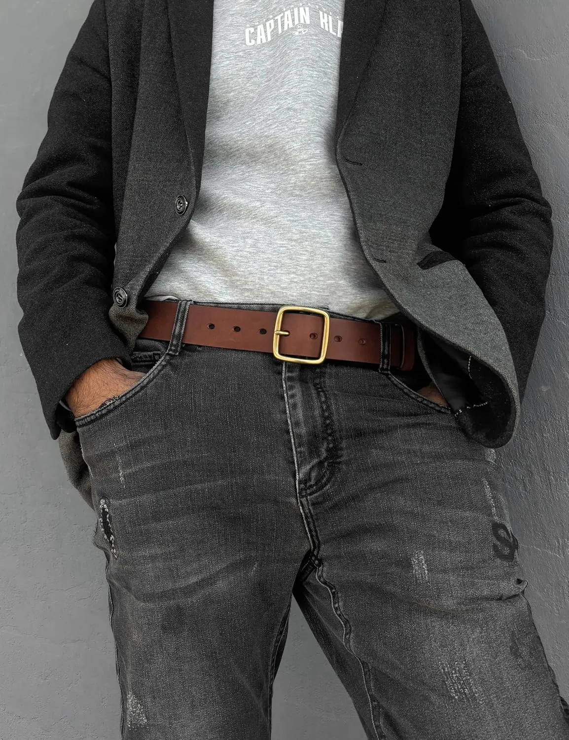 Thicken Full Grain Leather Mens Belt Heavy Duty Work Belt High Hardness Buckle Packed In Gift Box