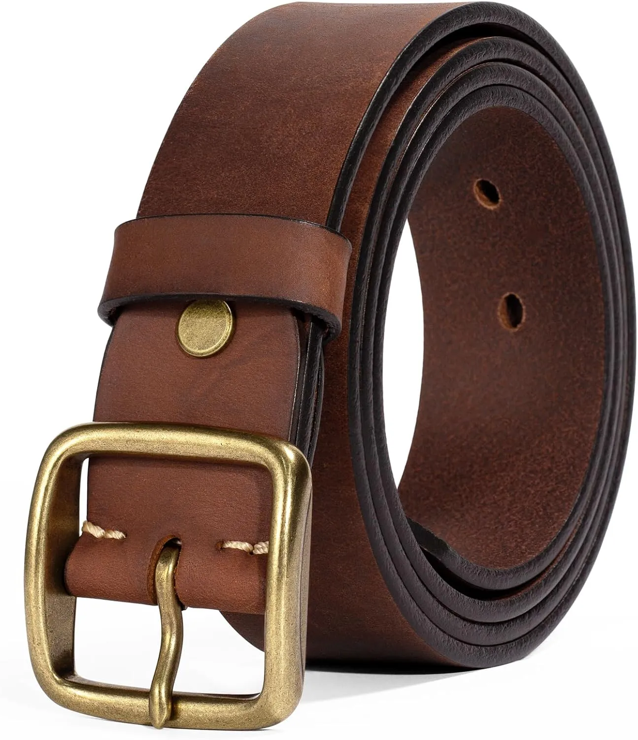Thicken Full Grain Leather Mens Belt Heavy Duty Work Belt High Hardness Buckle Packed In Gift Box