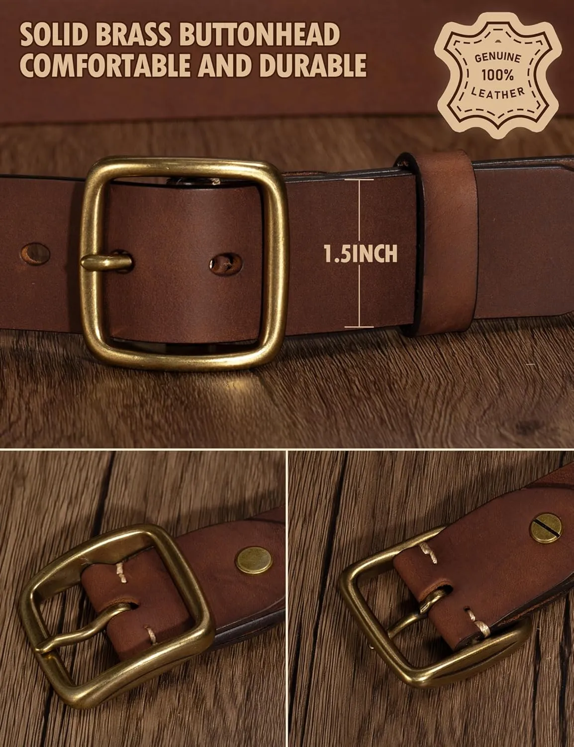 Thicken Full Grain Leather Mens Belt Heavy Duty Work Belt High Hardness Buckle Packed In Gift Box