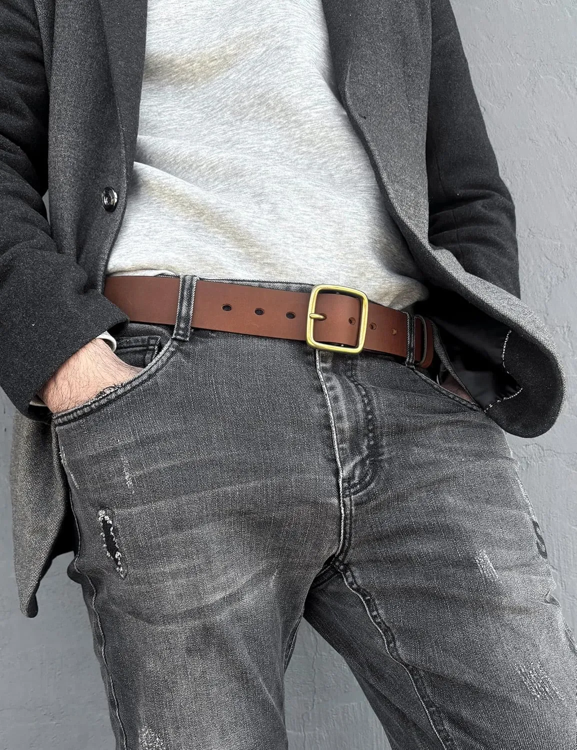 Thicken Full Grain Leather Mens Belt Heavy Duty Work Belt High Hardness Buckle Packed In Gift Box
