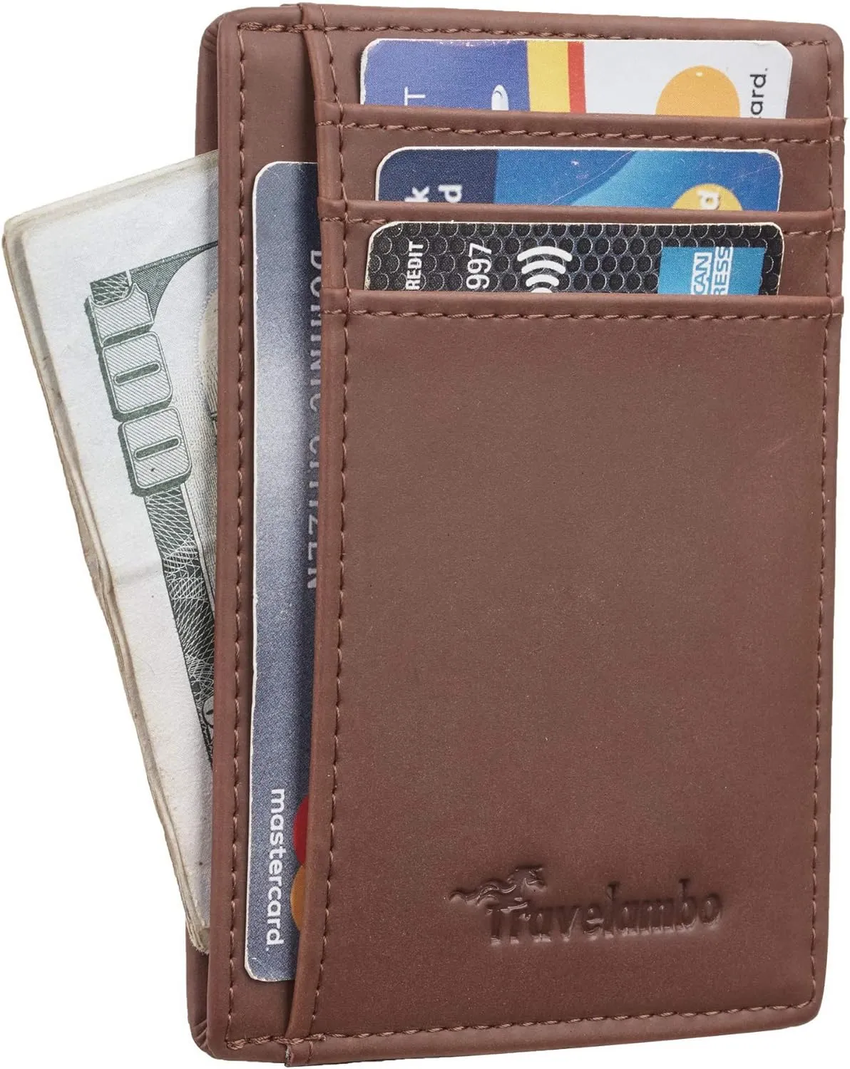 Travelambo Slim Wallet Front Pocket Minimalist Leather RFID Blocking Medium Size