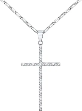 U7 Simple Cross Necklace for Men Women, Stainless Steel Silver Black Gold Latin Cross Pendant Necklaces, Custom Engravable, Length 22-24 Inches