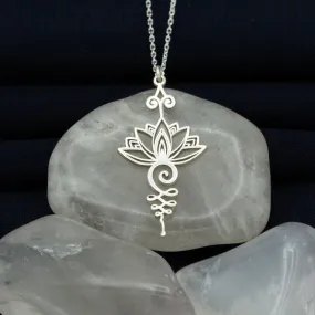 Unalome Pendant Necklace Hippie Necklace.Unalome Necklace with Lotus Flower-Yoga Jewelry