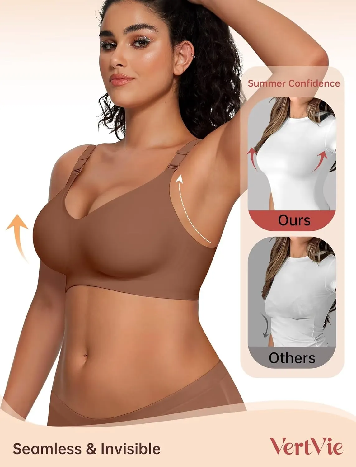 Vertvie Womens Wireless Bras No Underwire Push Up Bra Seamless Supportive Full Coverage Everyday Bras Regular and Plus Size