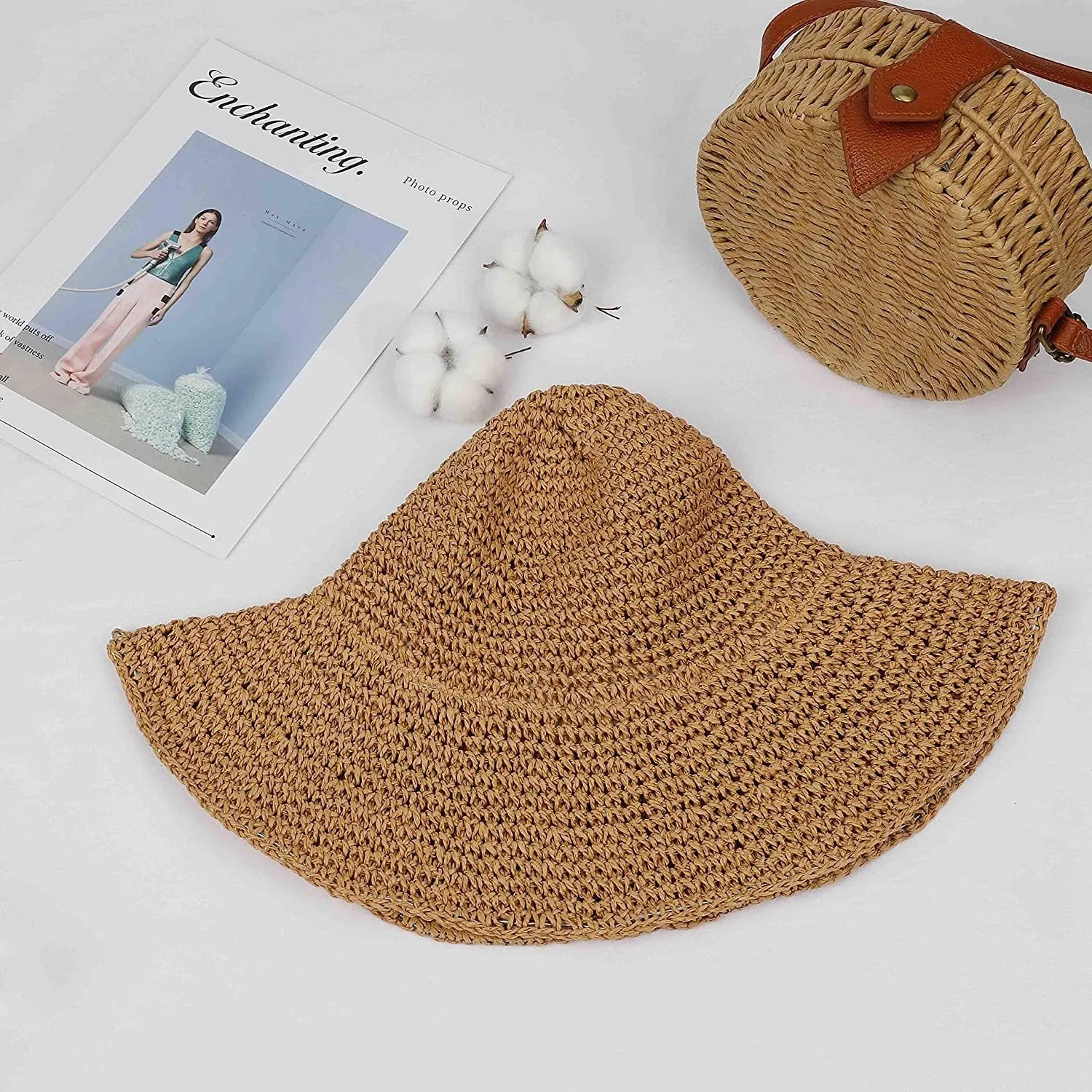 Women Straw Hat Wide Brim Beach Sun Cap Foldable Large Lady Floppy 100% Natural Paper Braided for Travel Summer Vacation