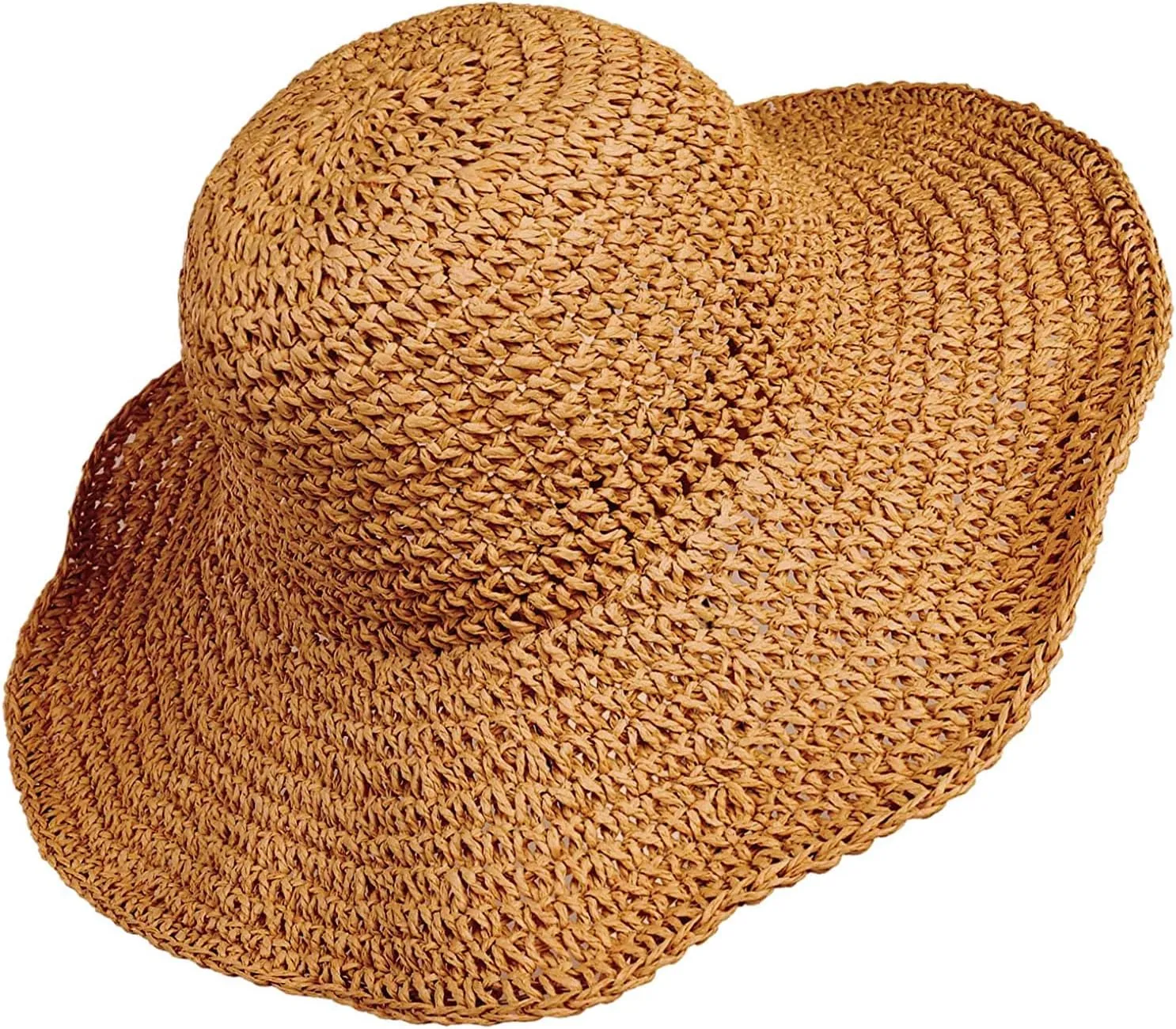 Women Straw Hat Wide Brim Beach Sun Cap Foldable Large Lady Floppy 100% Natural Paper Braided for Travel Summer Vacation