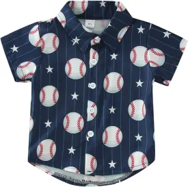 Youth Boys Baseball Prints Polo Tshirt Toddler Gentleman Tops Summer Outwear Child Cotton Sports Athletic Cute Blouse