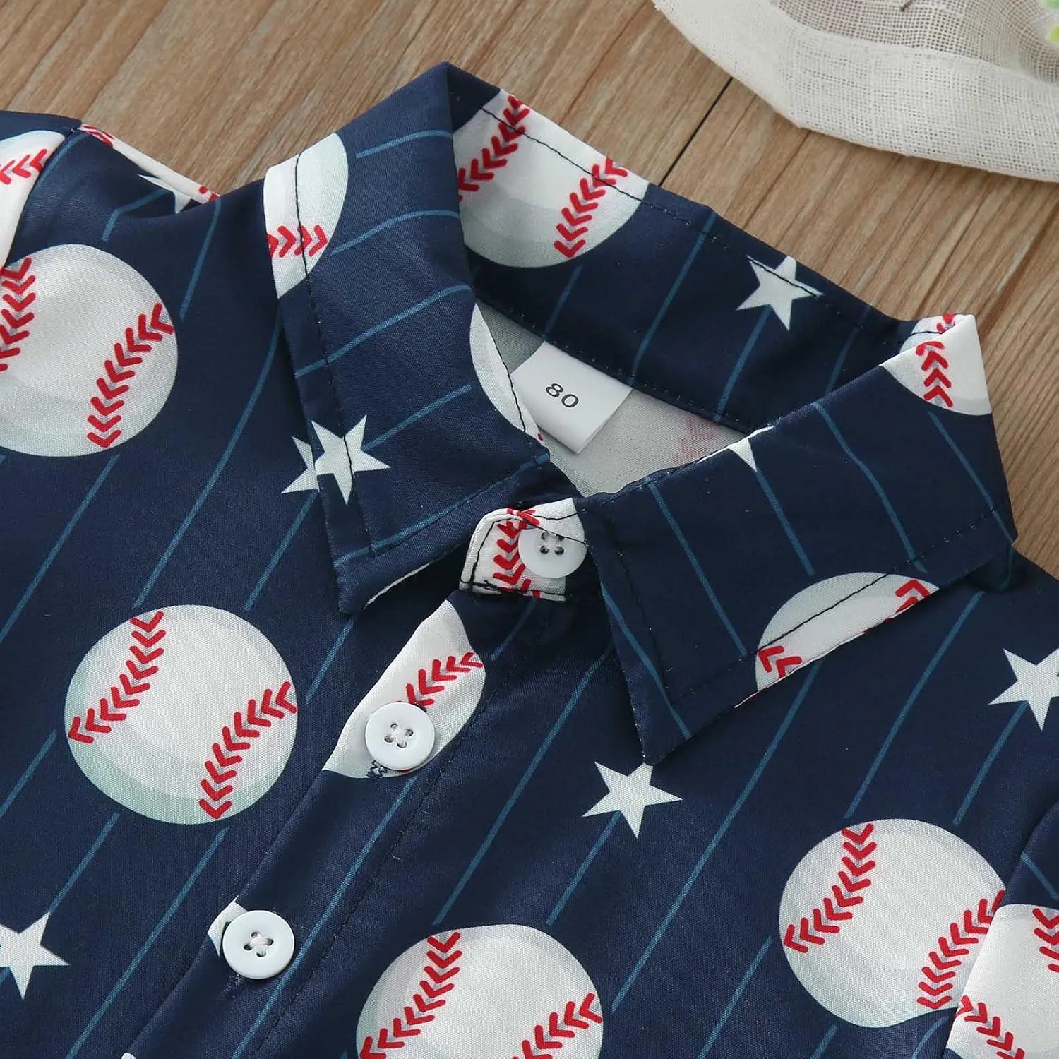 Youth Boys Baseball Prints Polo Tshirt Toddler Gentleman Tops Summer Outwear Child Cotton Sports Athletic Cute Blouse