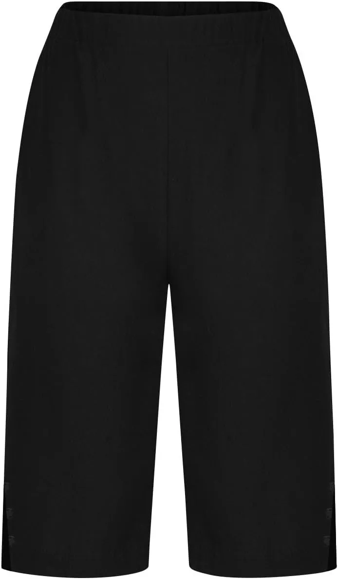 YRAETENM Linen Shorts for Women Casual High Waist Knee Length Bermuda Shorts Summer Lightweight Beach Pants with Side Buttons